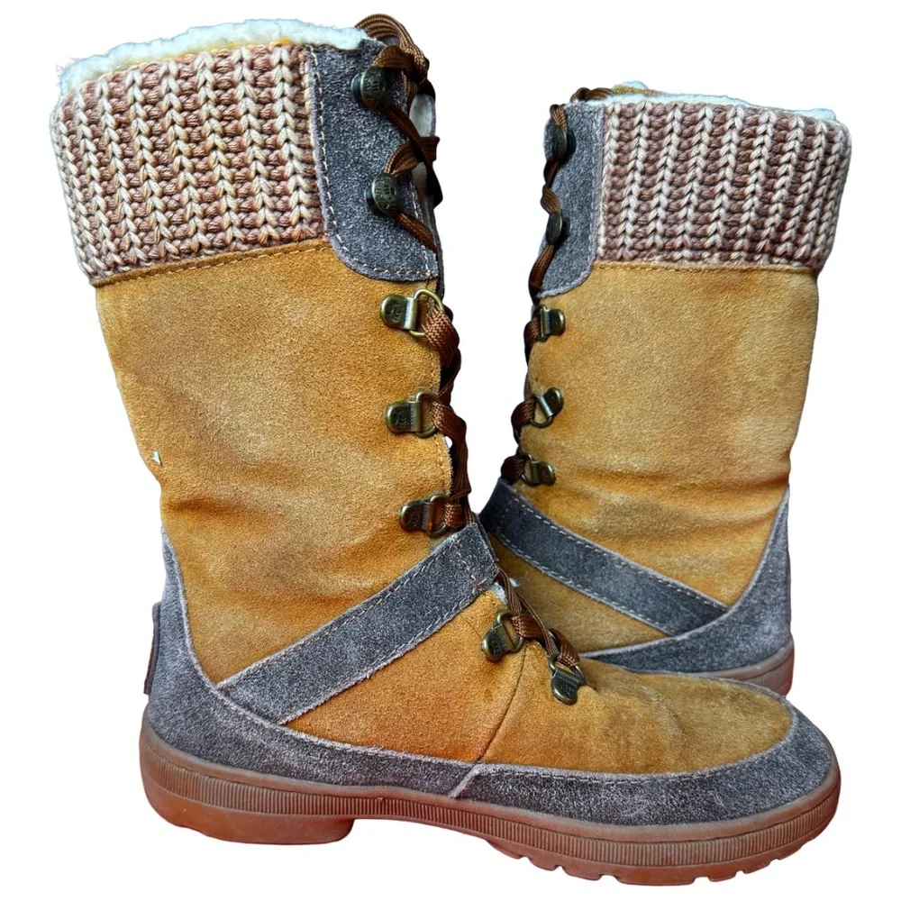 Bear Paw‎ Women's Size 7 Suede Leather Shearling Lamb Fur Winter Boots Mukluks
